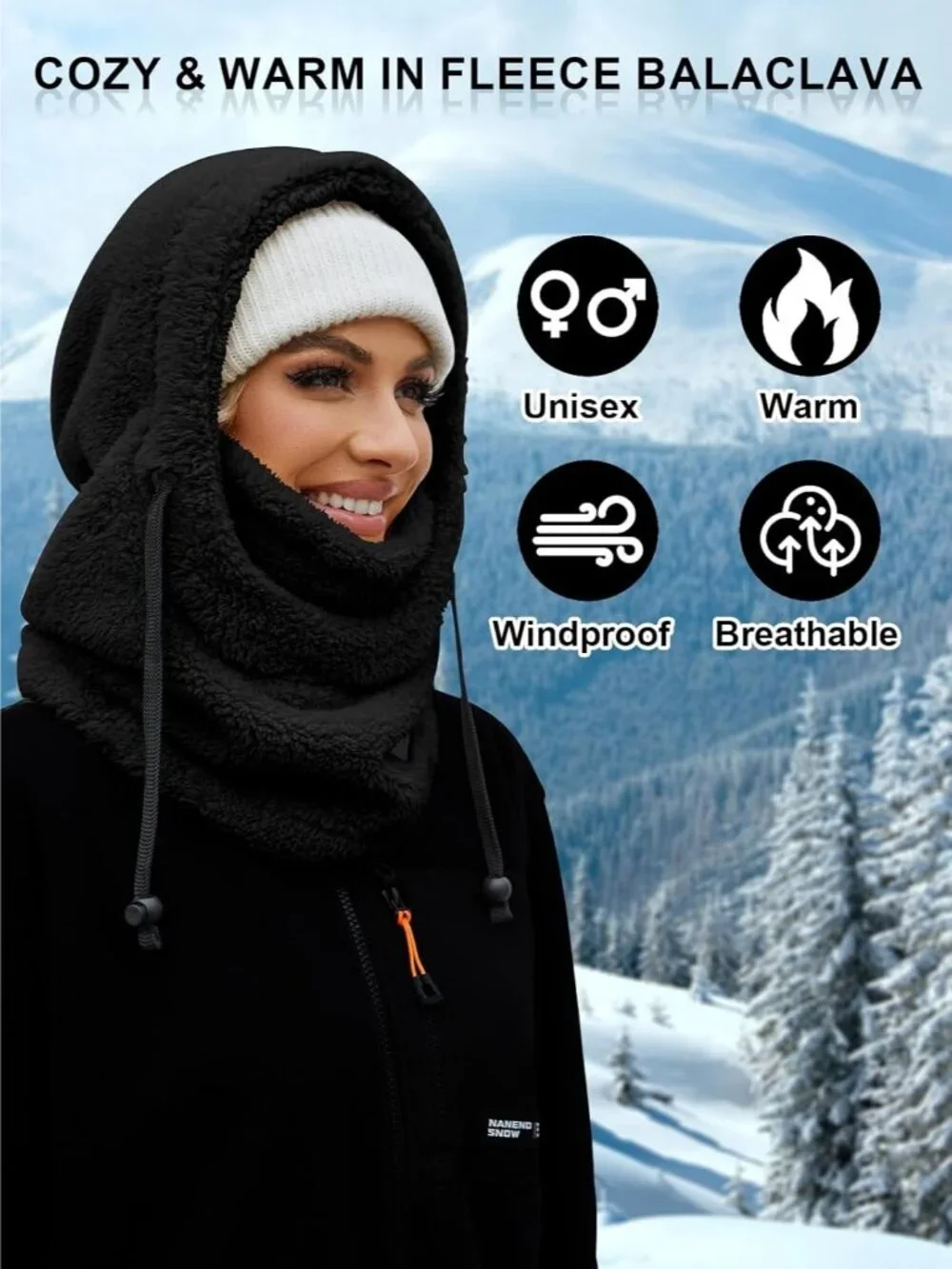 Balaclava Fleece Ski Mask for Men Women Winter Windproof Hooded Scarf Hat Neck